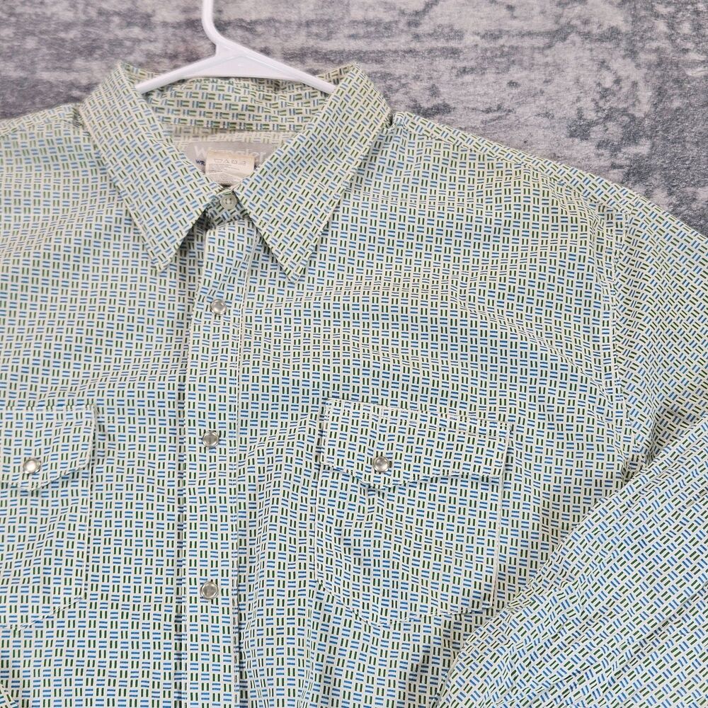 Wrangler Wrancher Shirt Mens XXL Green Geometric Pearl Snap Western MTW1432